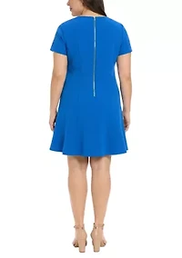 Plus V-Neck A-Line Scuba Mini Dress