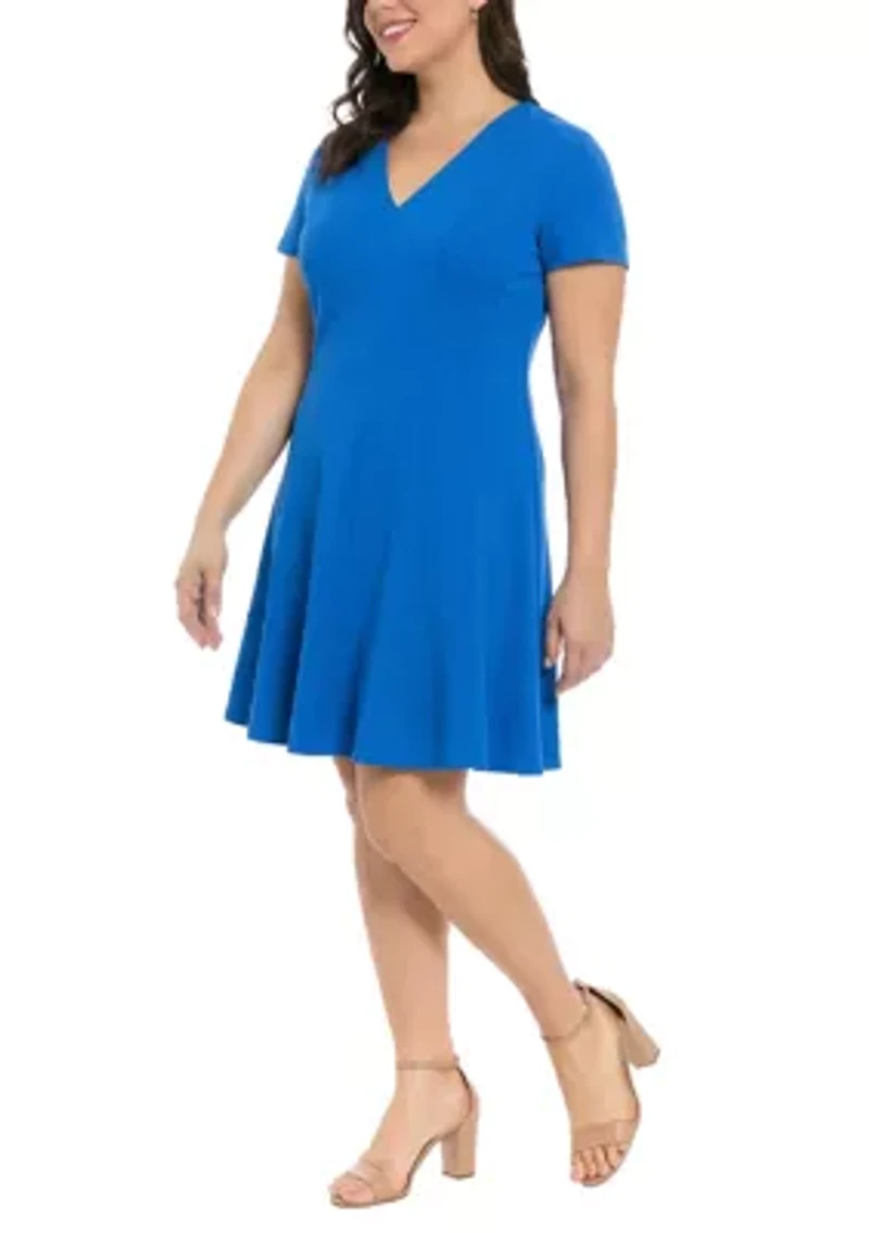 Plus V-Neck A-Line Scuba Mini Dress