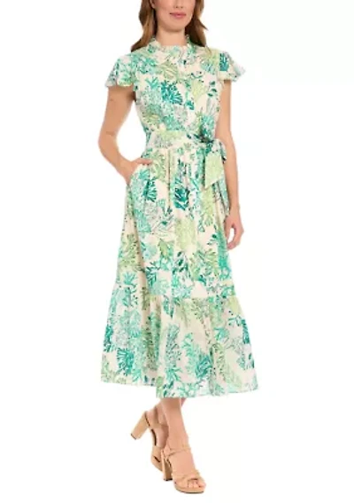 Women's Sleeveless Coral Printed Maxi Dress