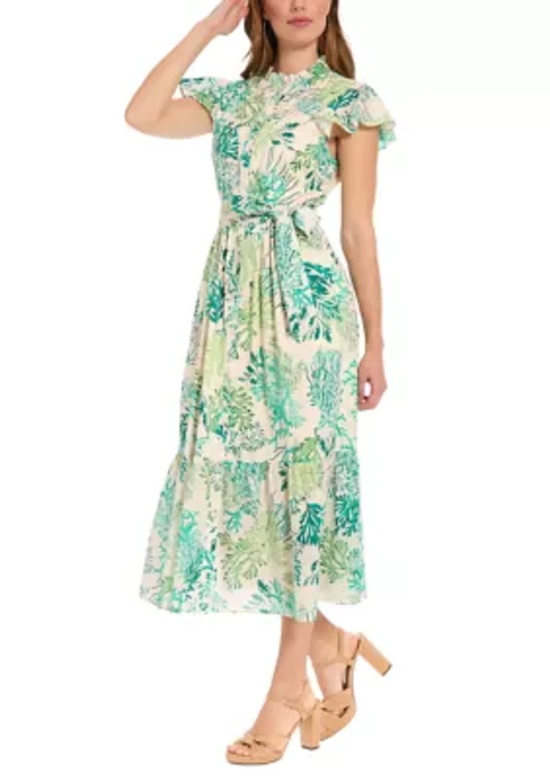 Women's Sleeveless Coral Printed Maxi Dress