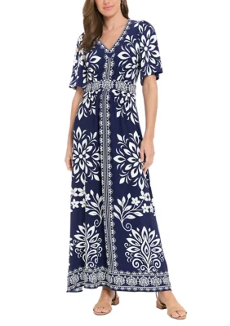 Women's Short Sleeve Printed Maxi Dress