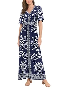 Women's Short Sleeve Printed Maxi Dress