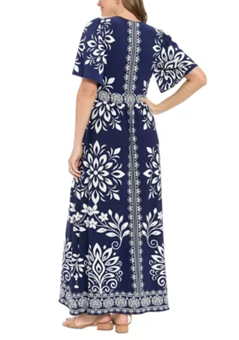 Women's Short Sleeve Printed Maxi Dress