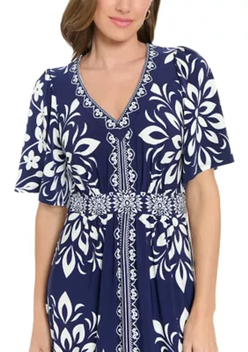 Women's Short Sleeve Printed Maxi Dress