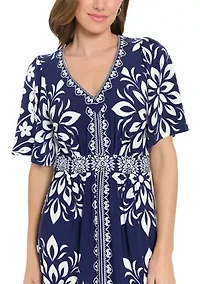 Women's Short Sleeve Printed Maxi Dress