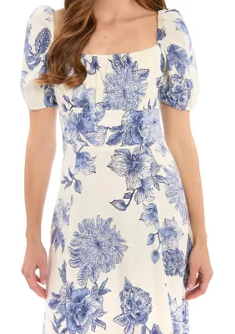 Women's Floral Puff Sleeve Maxi Dress