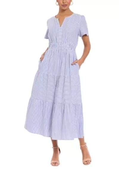 Women's Seersucker Tiered Striped Shirtdress