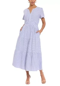 Women's Seersucker Tiered Striped Shirtdress