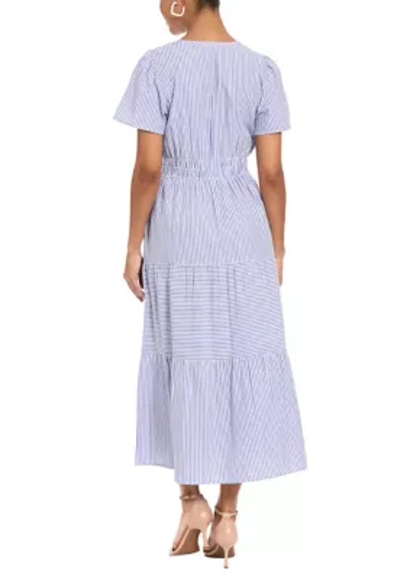 Women's Seersucker Tiered Striped Shirtdress