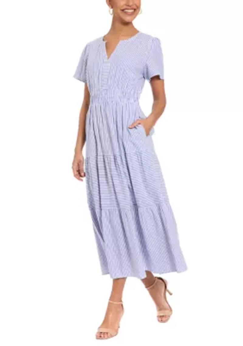 Women's Seersucker Tiered Striped Shirtdress