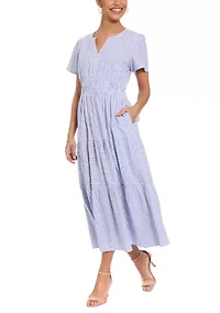 Women's Seersucker Tiered Striped Shirtdress