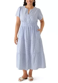 Plus Seersucker Midi Dress