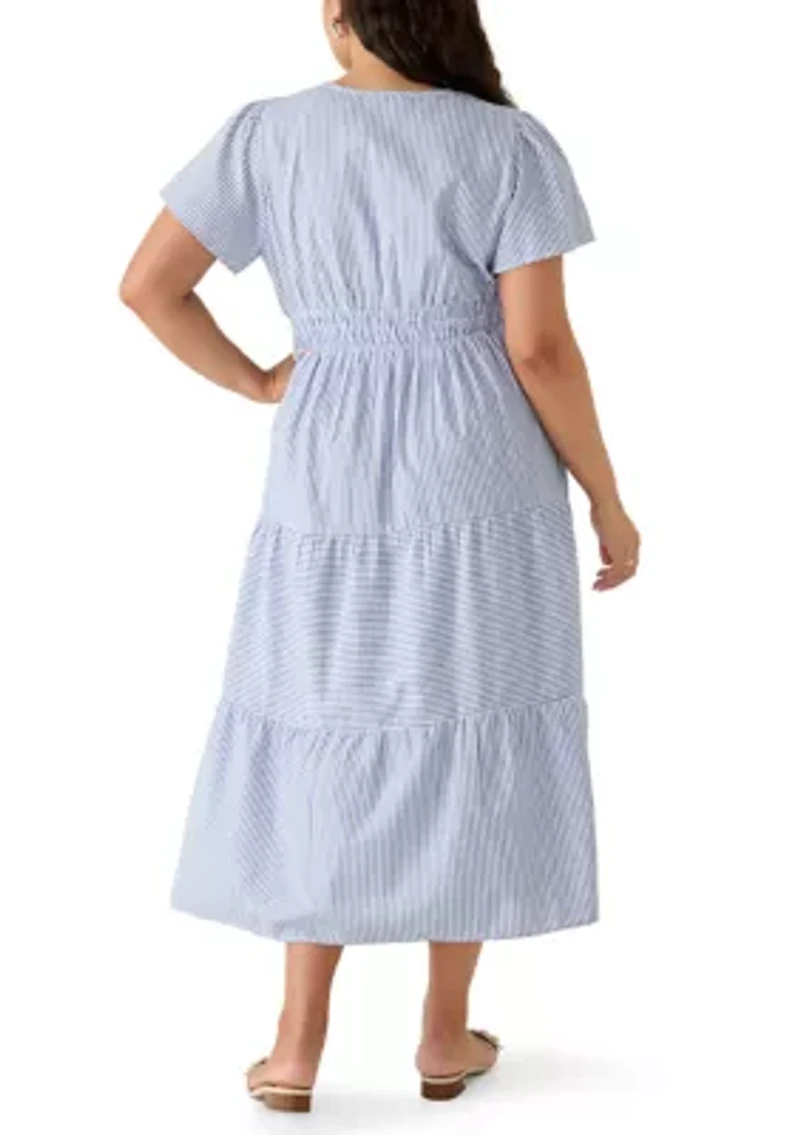 Plus Seersucker Midi Dress