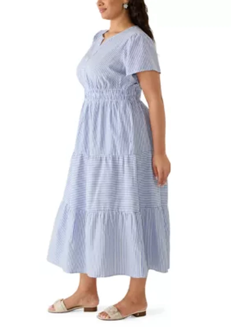 Plus Seersucker Midi Dress