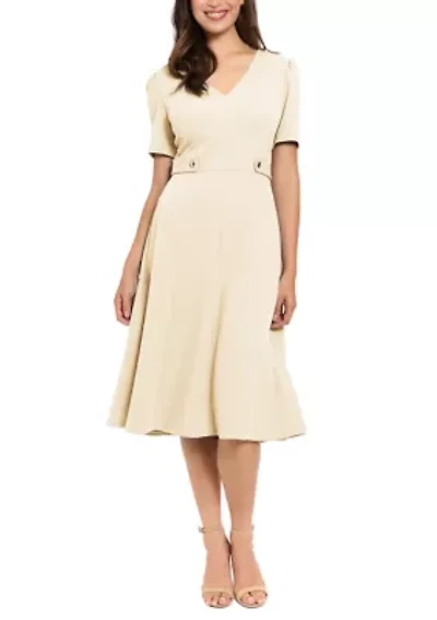 Women's Short Sleeve Scuba Sidetab Midi Dress