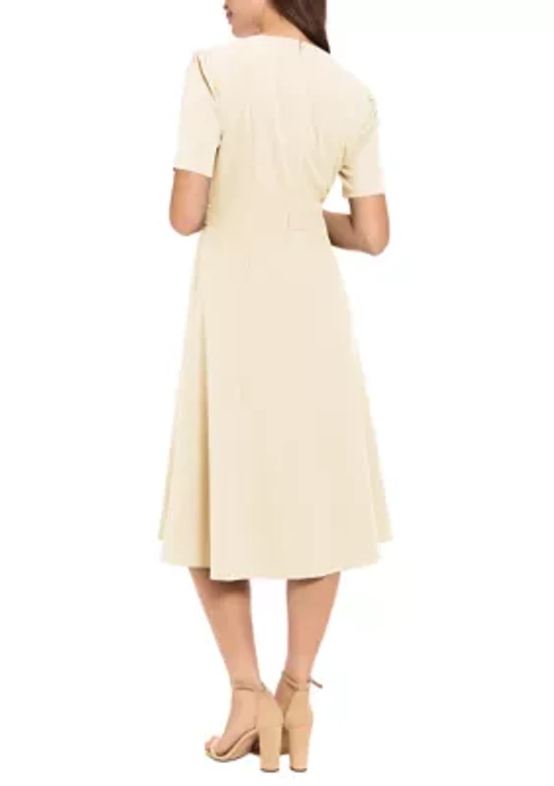 Women's Short Sleeve Scuba Sidetab Midi Dress