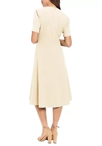 Women's Short Sleeve Scuba Sidetab Midi Dress