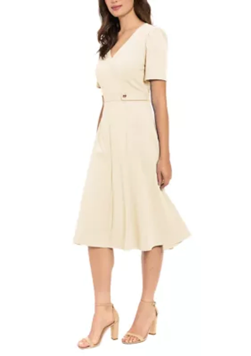 Women's Short Sleeve Scuba Sidetab Midi Dress