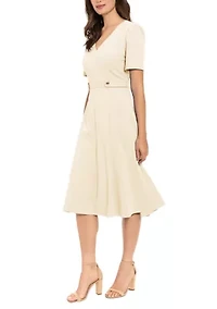 Women's Short Sleeve Scuba Sidetab Midi Dress