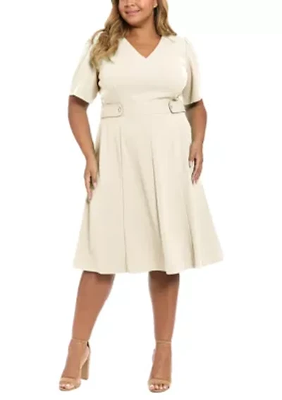 Plus Short Sleeve Side Tab Scuba Midi Dress