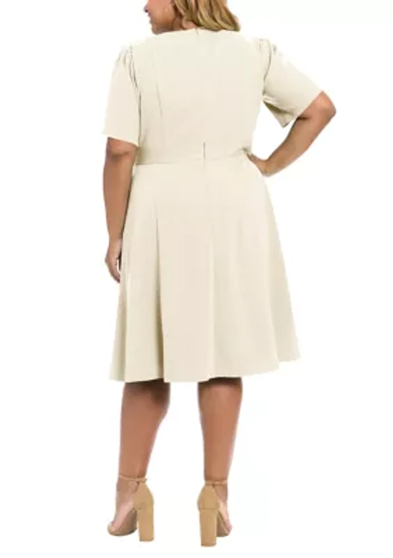 Plus Short Sleeve Side Tab Scuba Midi Dress