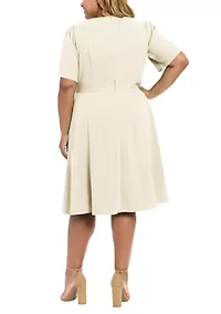 Plus Short Sleeve Side Tab Scuba Midi Dress