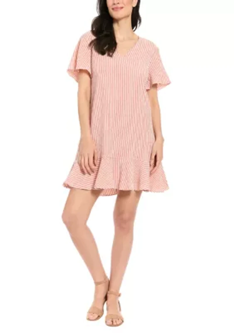 Women's Short Sleeve Ruffle Striped Mini Dress