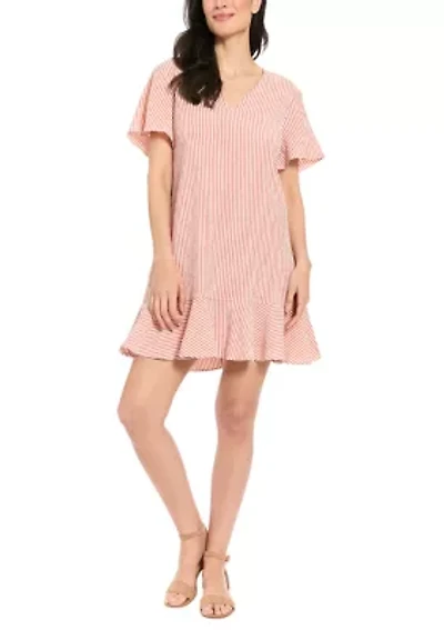 Women's Short Sleeve Ruffle Striped Mini Dress
