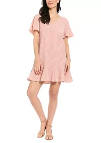 Women's Short Sleeve Ruffle Striped Mini Dress