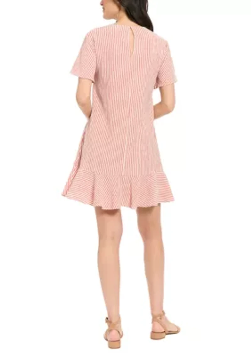 Women's Short Sleeve Ruffle Striped Mini Dress