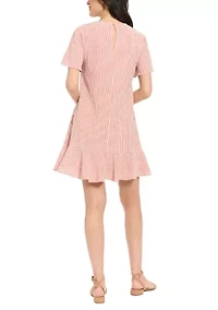 Women's Short Sleeve Ruffle Striped Mini Dress