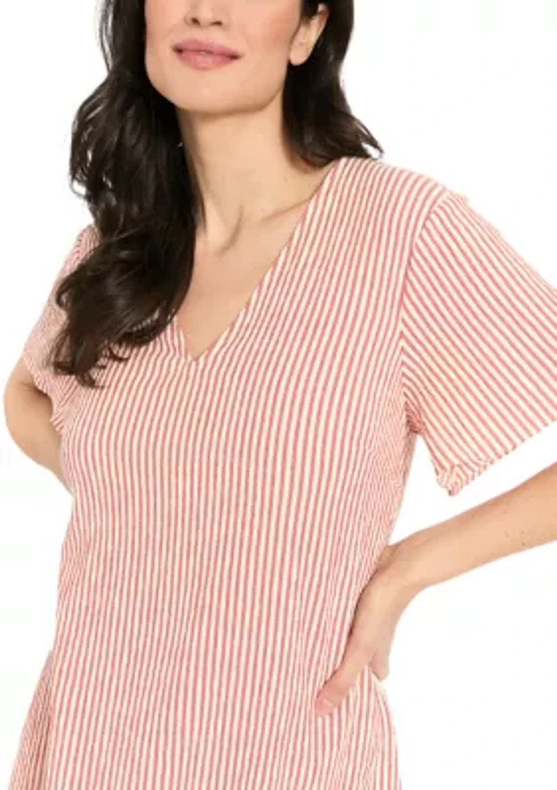 Women's Short Sleeve Ruffle Striped Mini Dress