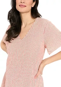 Women's Short Sleeve Ruffle Striped Mini Dress