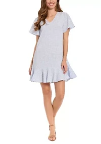Women's Short Sleeve Ruffle Gingham Mini Dress