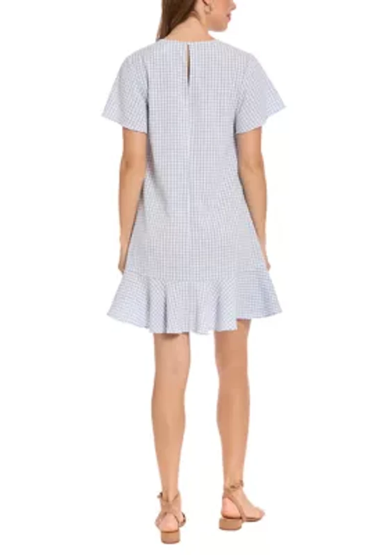 Women's Short Sleeve Ruffle Gingham Mini Dress