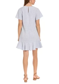 Women's Short Sleeve Ruffle Gingham Mini Dress