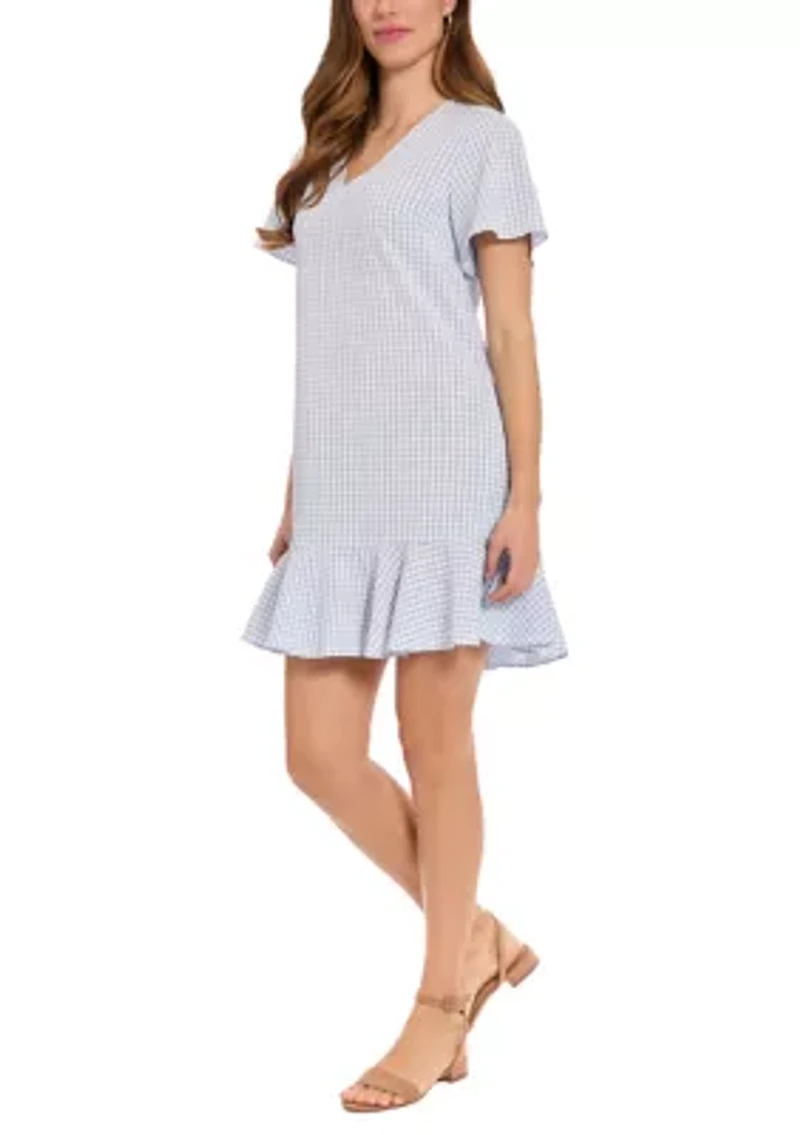 Women's Short Sleeve Ruffle Gingham Mini Dress