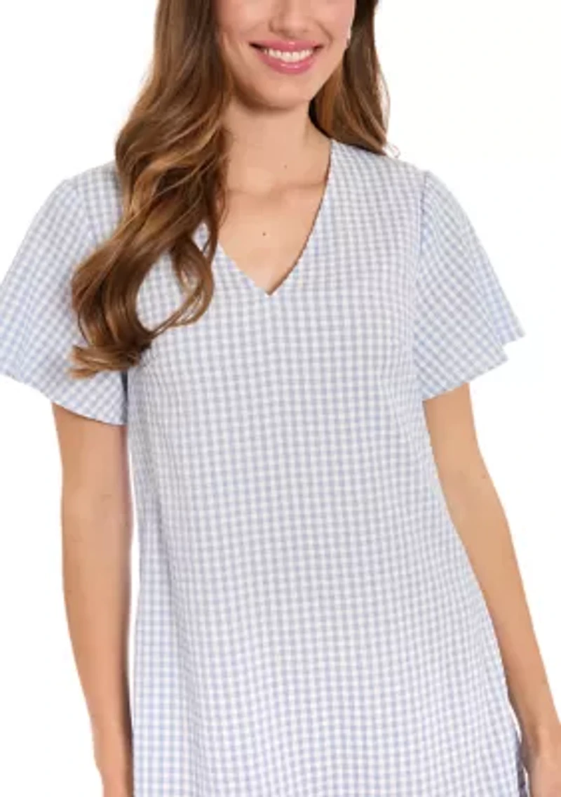 Women's Short Sleeve Ruffle Gingham Mini Dress