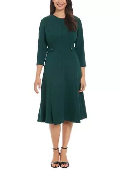 Women's Crew Neck Solid Scuba A-Line Dress