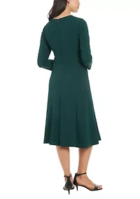 Women's Crew Neck Solid Scuba A-Line Dress