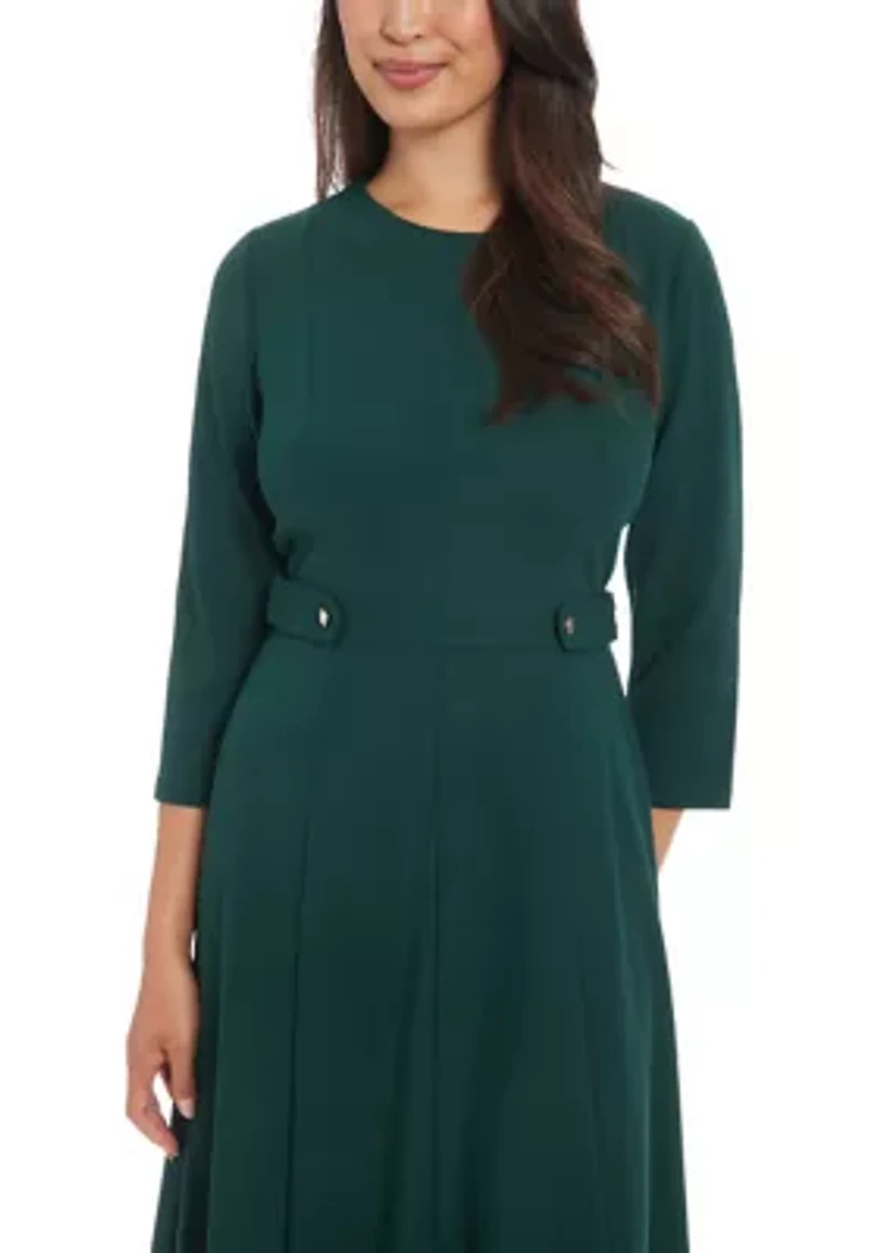 Women's Crew Neck Solid Scuba A-Line Dress