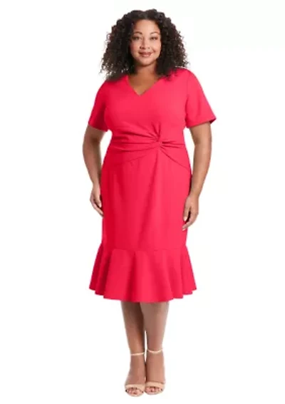 Plus Short Sleeve V-Neck Midi Dress