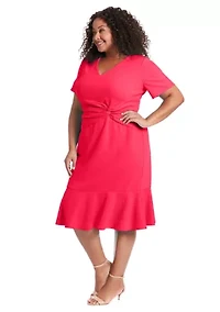 Plus Short Sleeve V-Neck Midi Dress