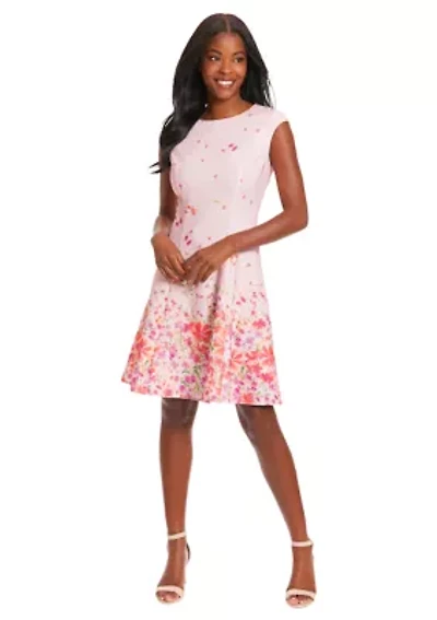 Women's Printed Crepe Scuba Fit and Flare Dress