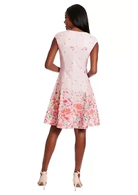 Women's Printed Crepe Scuba Fit and Flare Dress