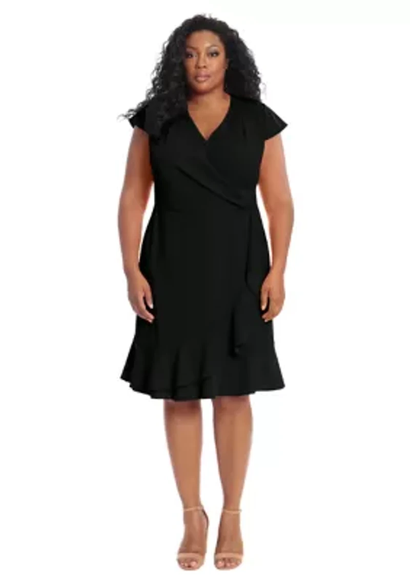 Plus London Times V-Neck Scuba Crepe Dress