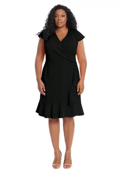 Plus London Times V-Neck Scuba Crepe Dress