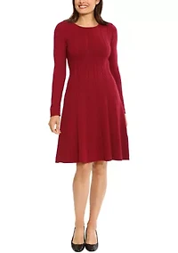 Women's Long Sleeve Cable Knit Fit & Flare Dress