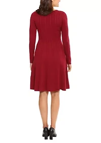 Women's Long Sleeve Cable Knit Fit & Flare Dress