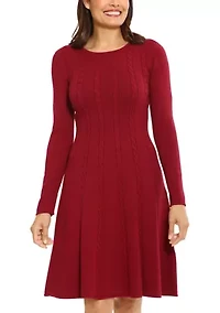 Women's Long Sleeve Cable Knit Fit & Flare Dress